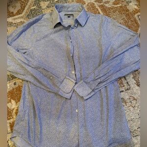 Express Blue and White Casual Button Down Shirt